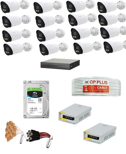 CP PLUS 16 Channel Complete Setup DVR 1080P,2.4MP Outdoor or Indoor 16 Security Camera 2TB HDD and Accessories